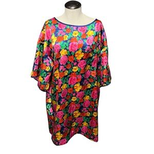 Victoria's Secret Gold Label vintage Floral Satin Sleep Shirt Nightgown pink